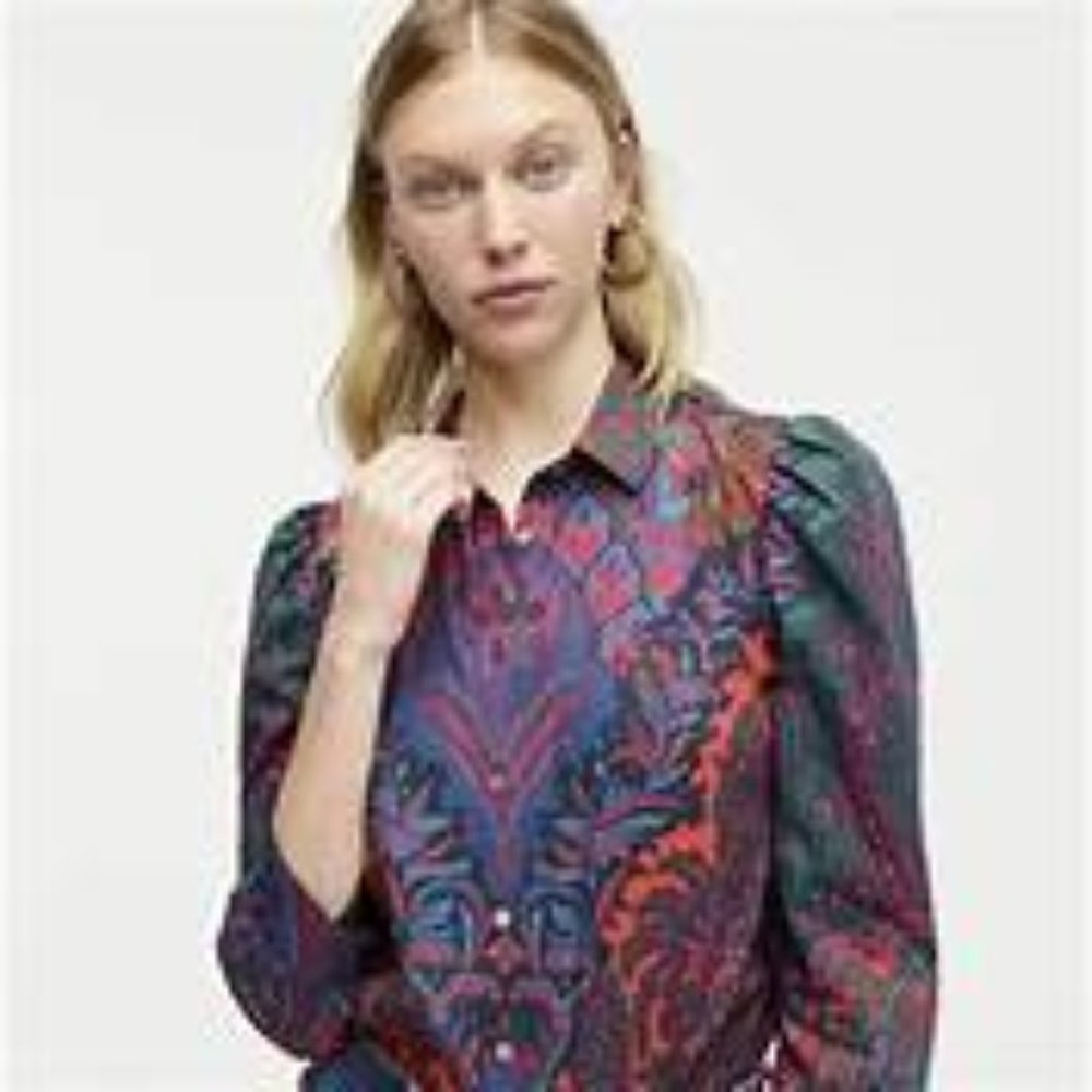 J.Crew Womens Puff-Sleeve Button-Down In Ratti Scarf Paisley Size 0